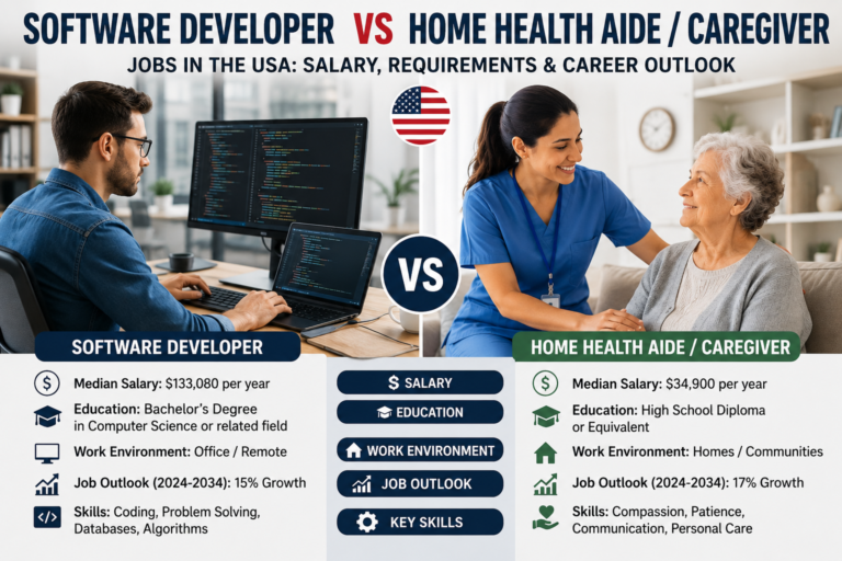 Software Developer vs Home Health Aide / Caregiver Jobs in the USA: Salary, Requirements and Career Outlook