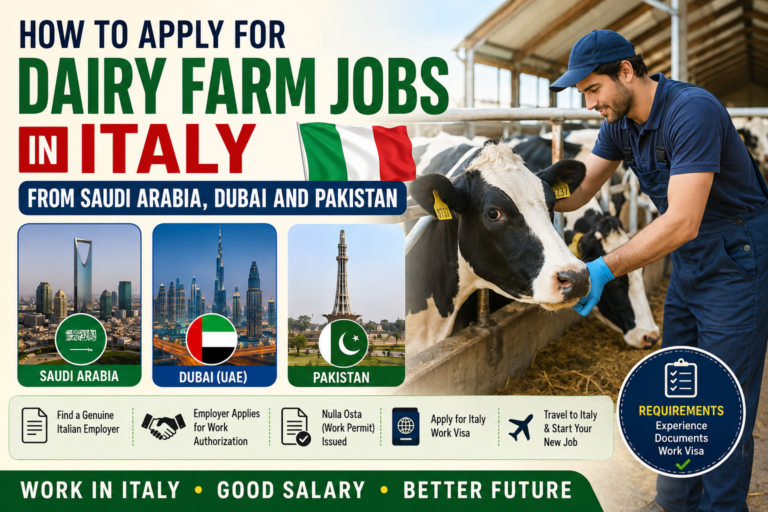 How to Apply for Dairy Farm Jobs in Italy from Saudi Arabia, Dubai and Pakistan